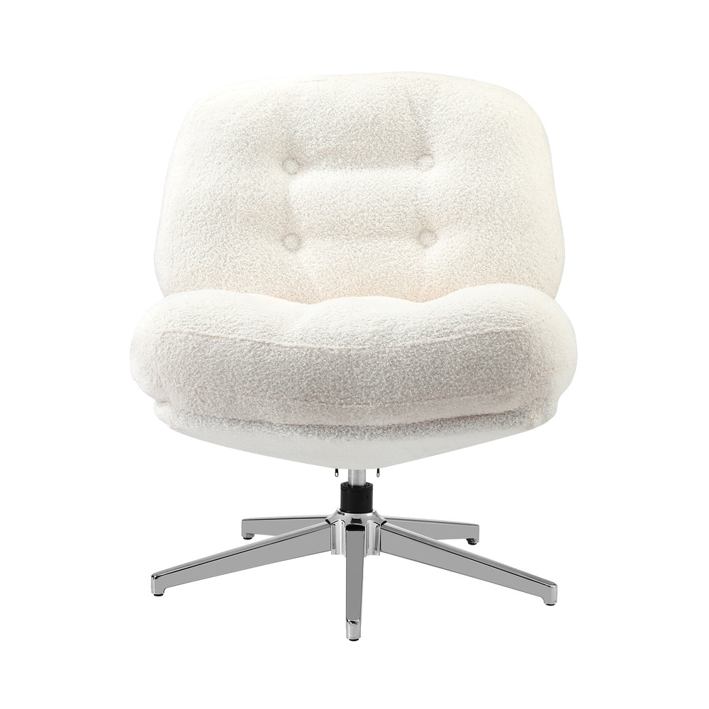 Armchair Swivel Lounge Chair Padded Boucle White