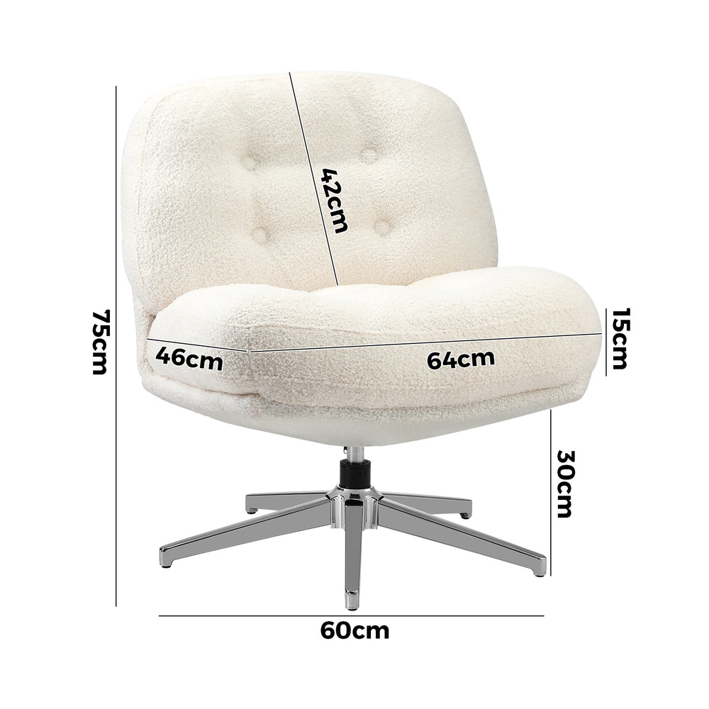 Armchair Swivel Lounge Chair Padded Boucle White