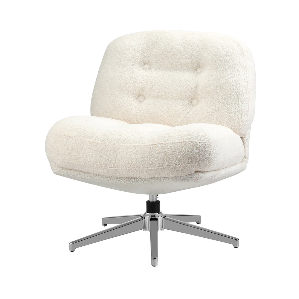 Armchair Swivel Lounge Chair Padded Boucle White