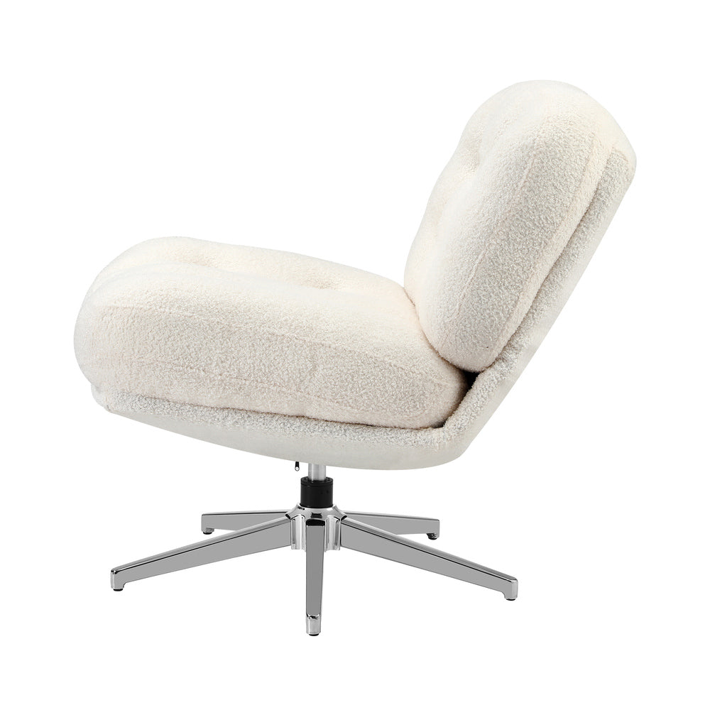 Armchair Swivel Lounge Chair Padded Boucle White