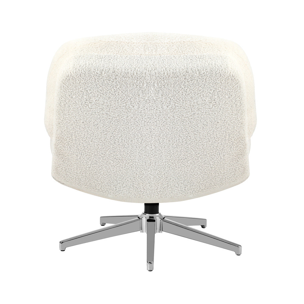 Armchair Swivel Lounge Chair Padded Boucle White