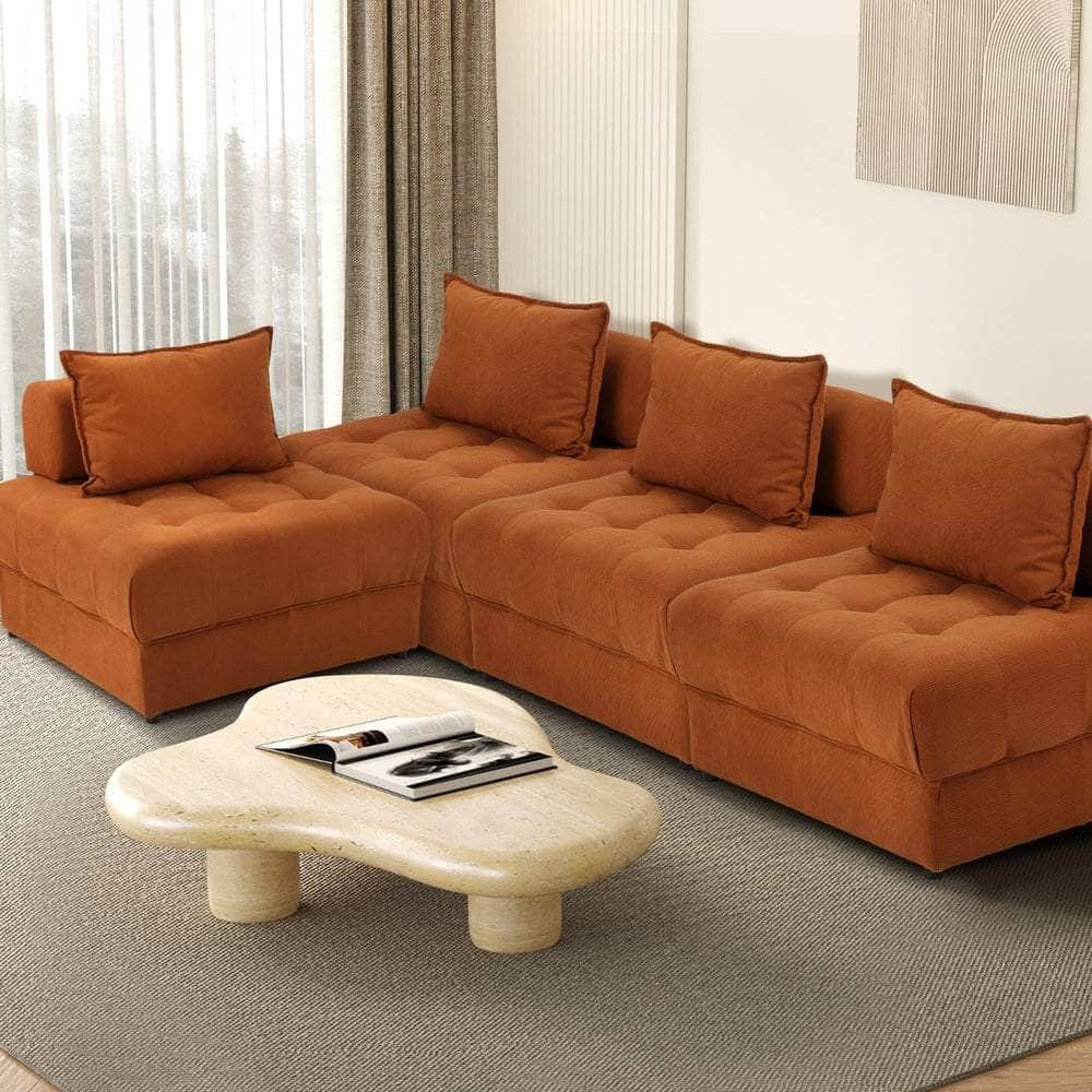 3 Seater Velvet Modular Sofa Lounge Chair with Backrest Brown