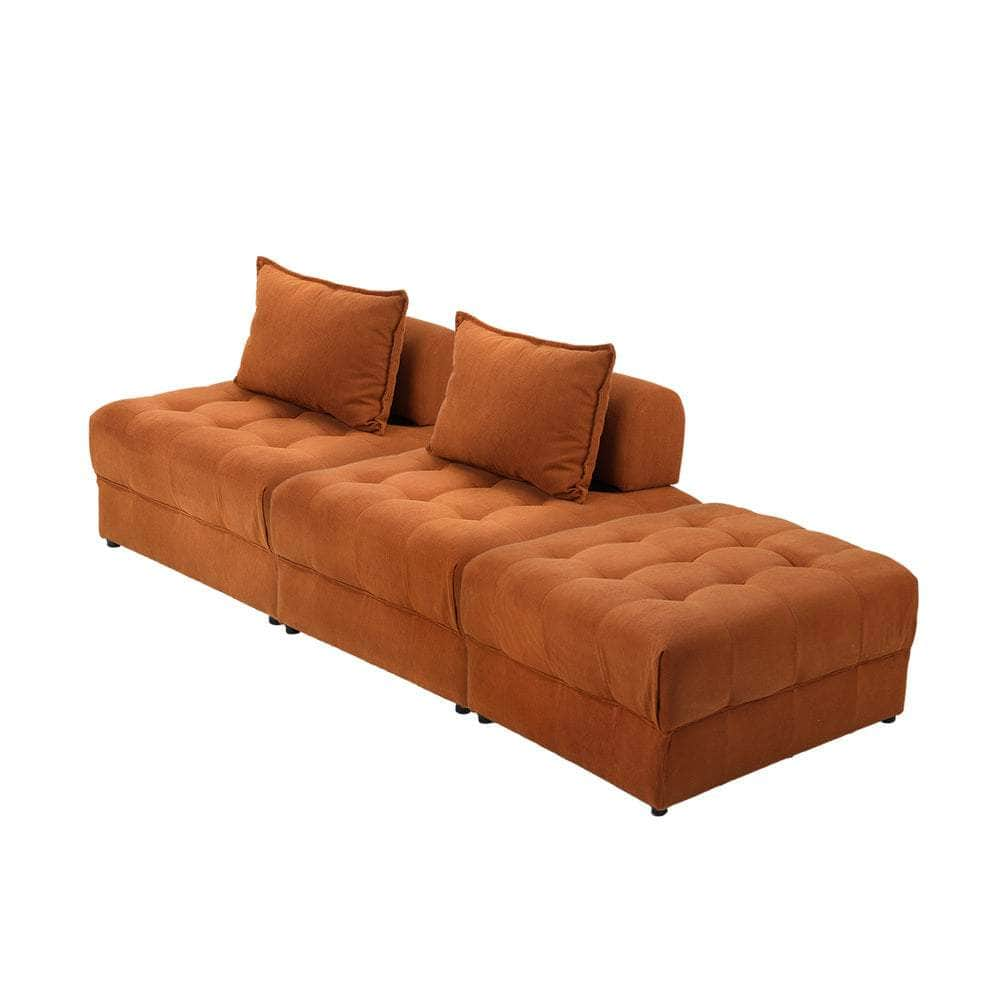 4 Seater Velvet Modular Sofa & Ottoman Set with Backrest Brown