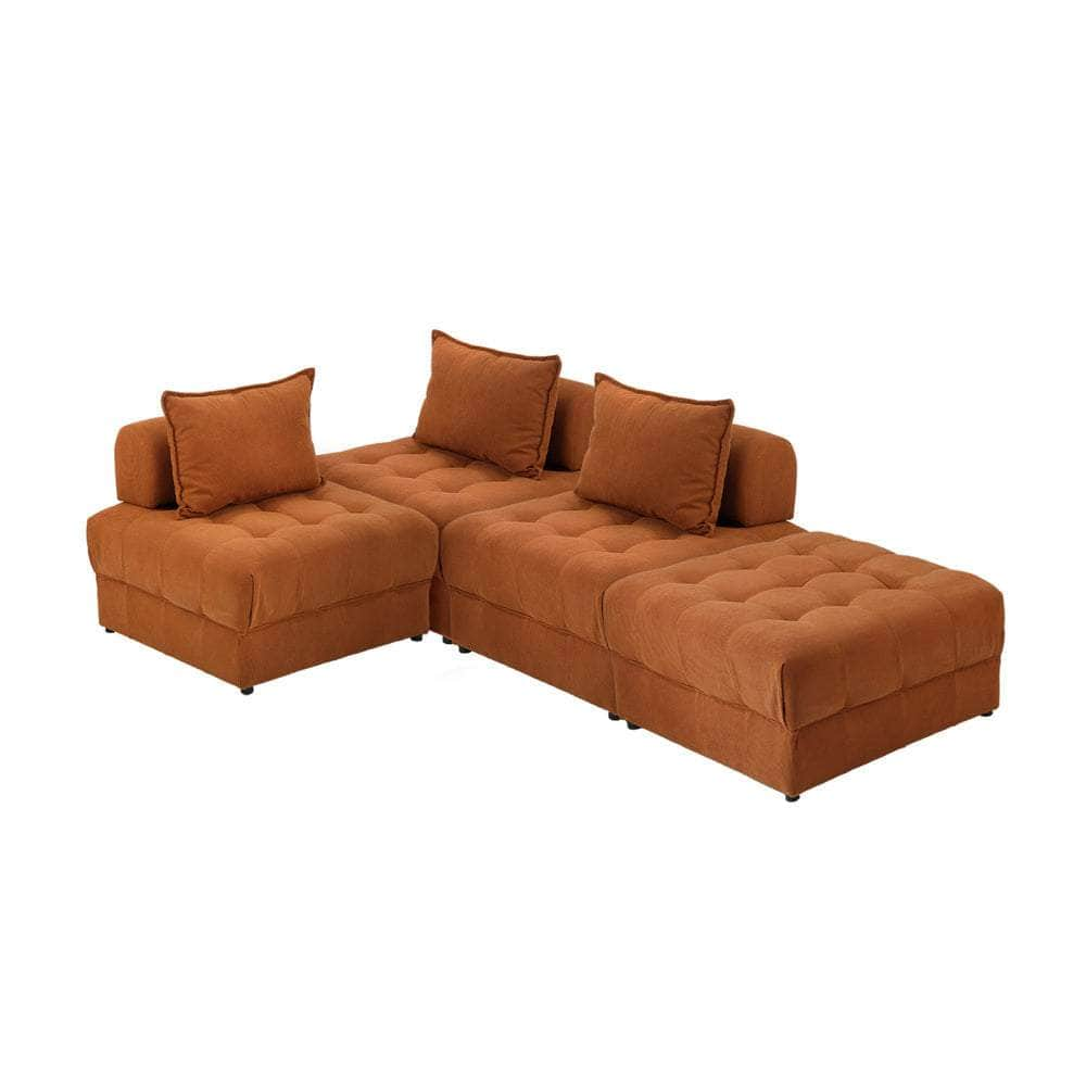 4 Seater Velvet Modular Sofa & Ottoman Set with Backrest Brown