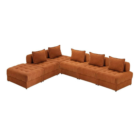 5/6 Seater Velvet Modular Sofa & Ottoman Set with Backrest Brown