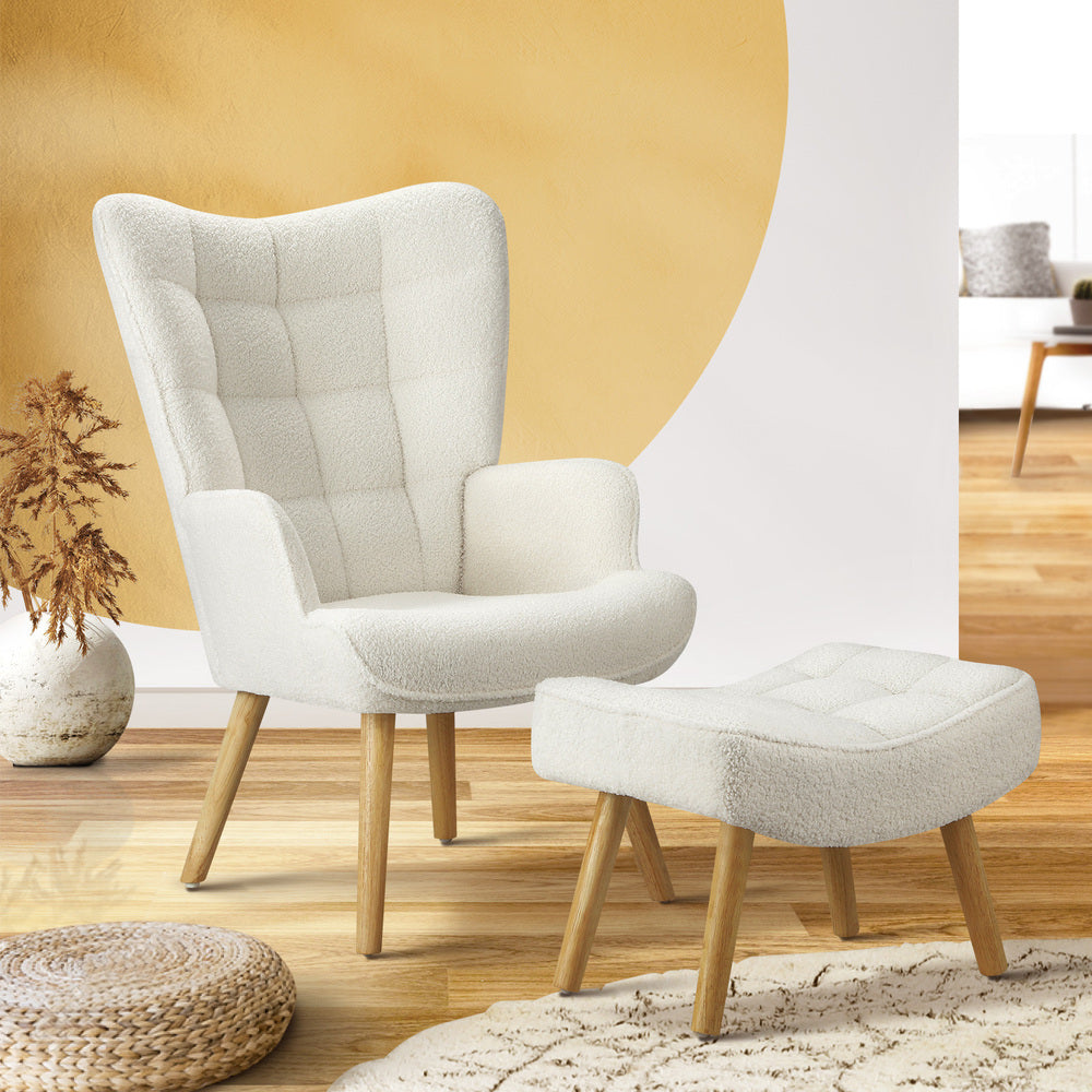 Elegant Ottoman Accent Chair - White