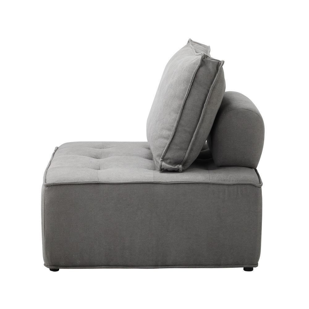 Modular Sofa Lounge Chair Armless Adjustable Back Linen Grey