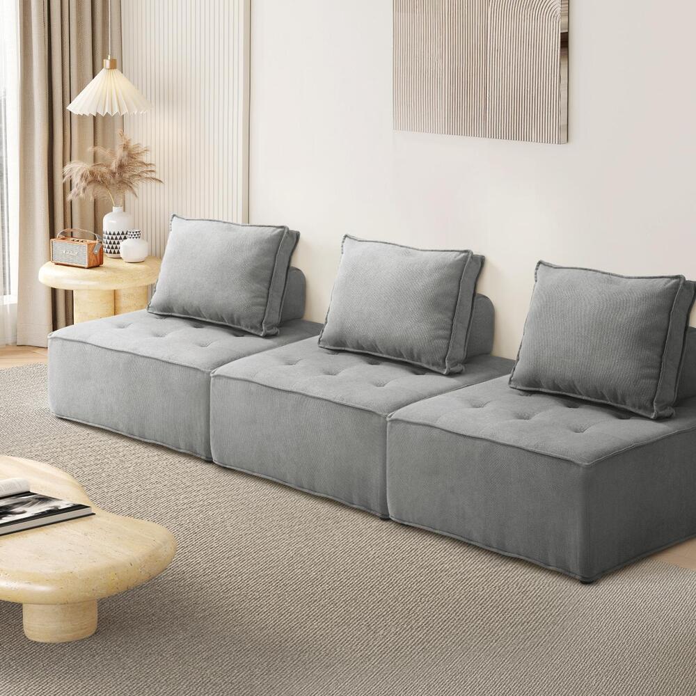 Modular Sofa Lounge Chair Armless Adjustable Back Linen Grey