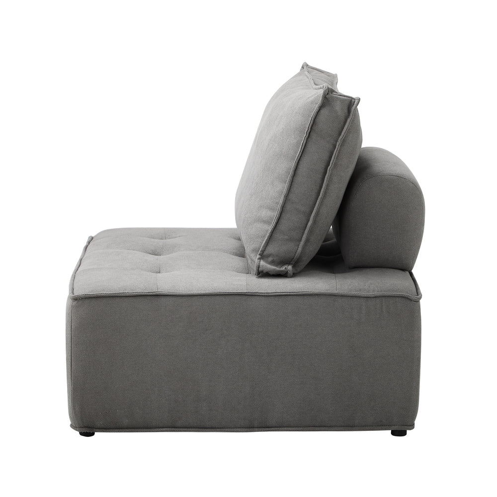 Modular Sofa Lounge Chair Armless Adjustable Back Linen Grey