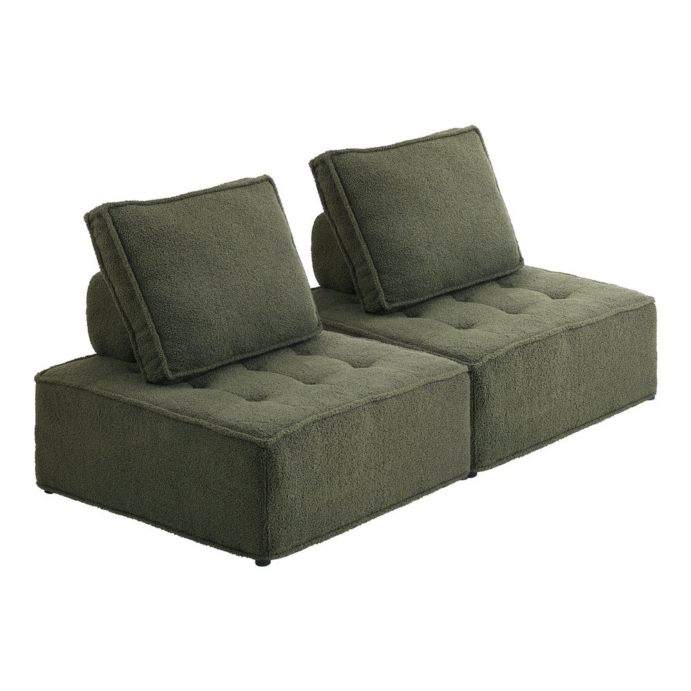 2PCS Modular Sofa Lounge Chair Armless Sherpa Green