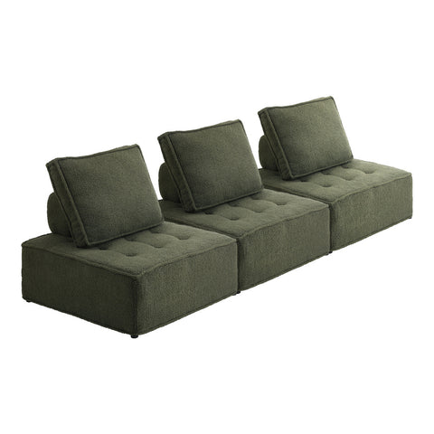 2PCS Modular Sofa Lounge Chair Armless Sherpa Green