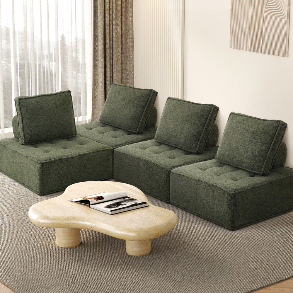 2PCS Modular Sofa Lounge Chair Armless Sherpa Green