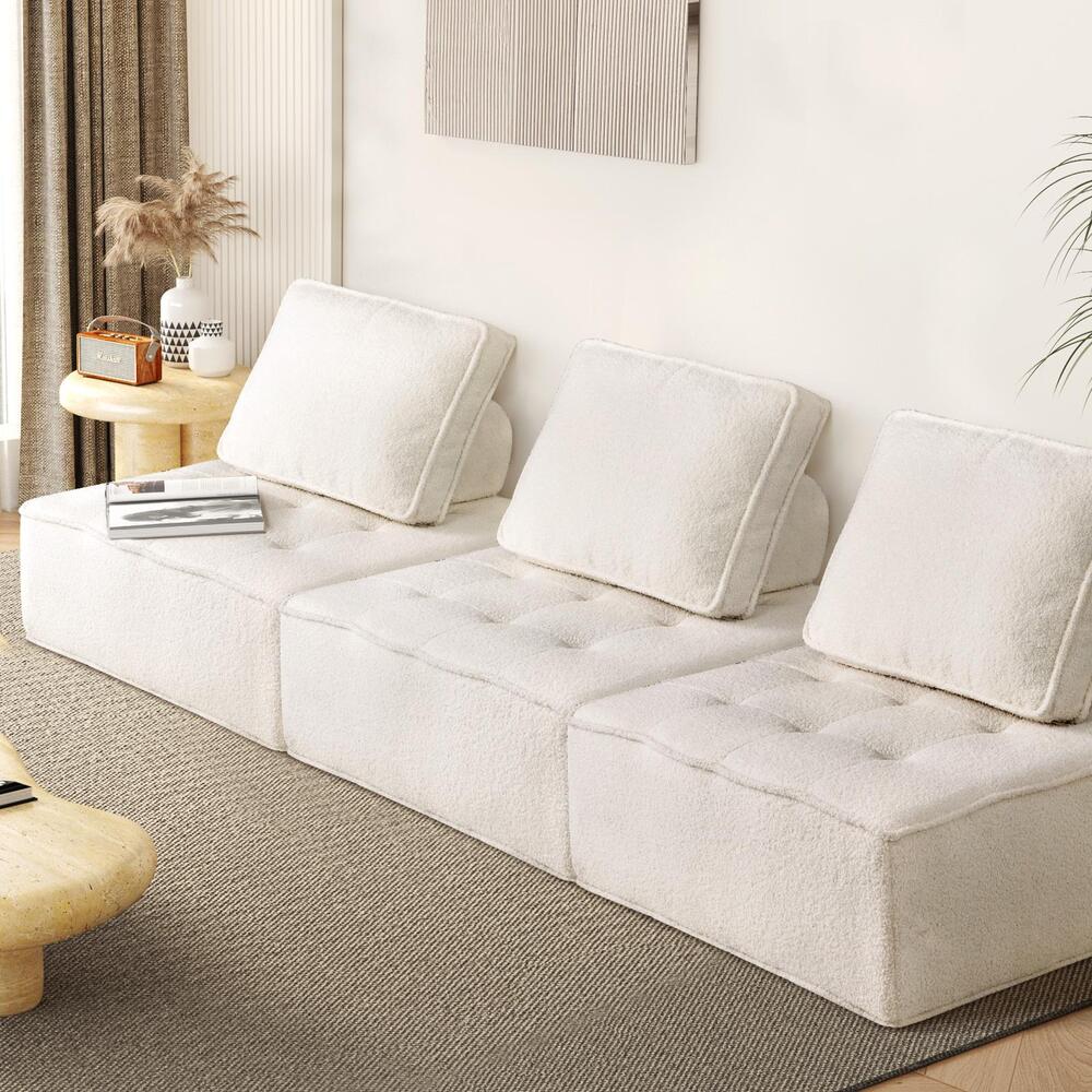 Modular Sofa Lounge Chair Armless Adjustable Back Sherpa White