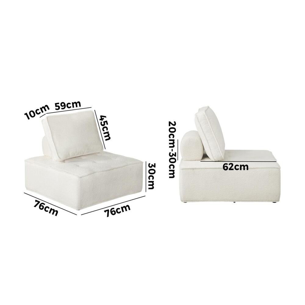 Modular Sofa Lounge Chair Armless Adjustable Back Sherpa White