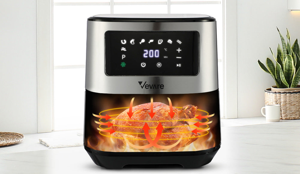 Vevare Air Fryer 5.5L LCD Airfryers Electric Oven Oil Free Kitchen Cooker Silver