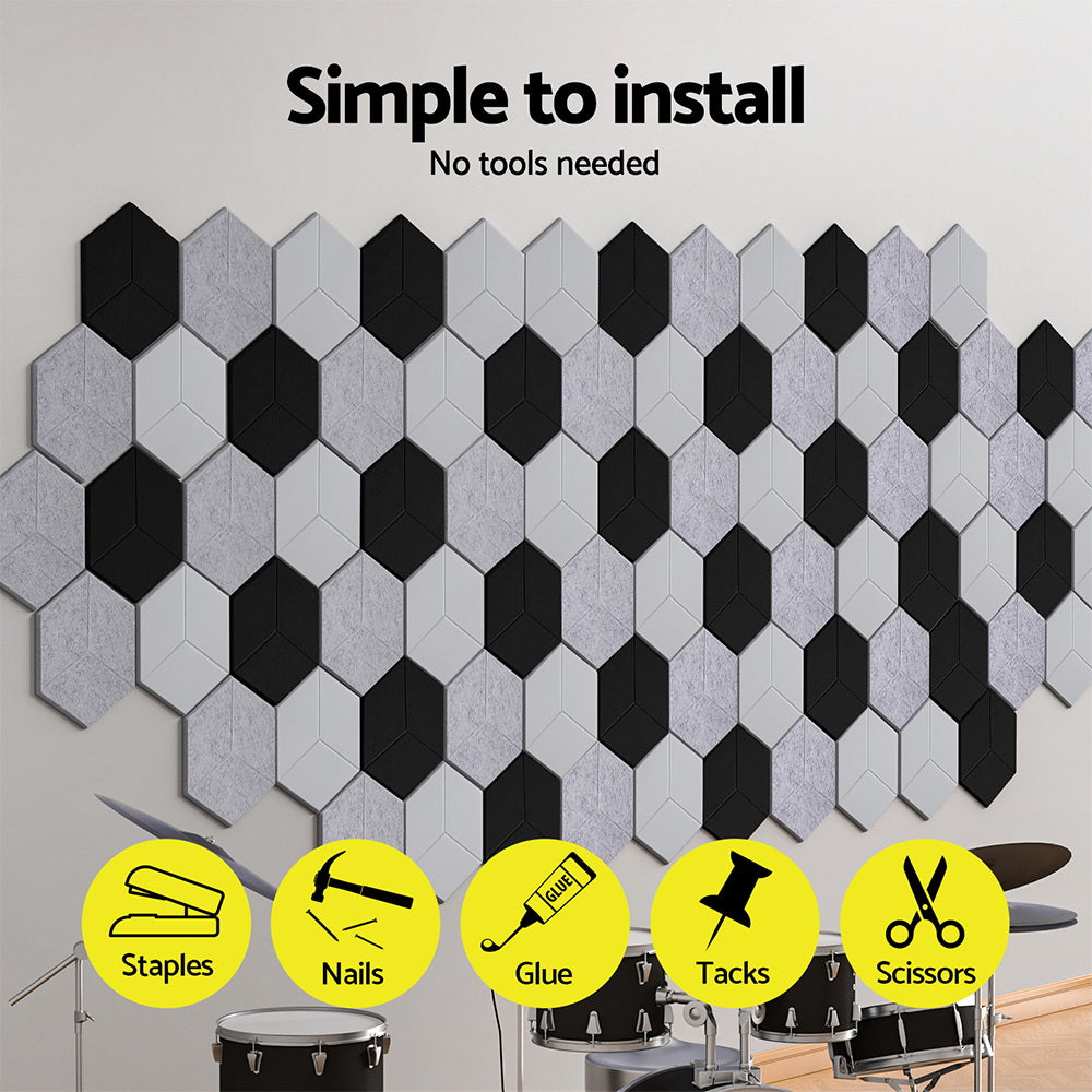 Acoustic Foam 12Pcs Soundproof Absorption Panel Adhesive Grey