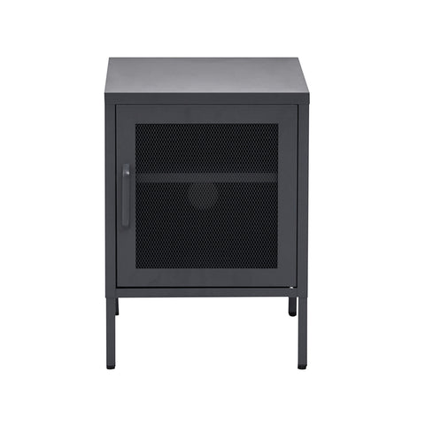 Sleek Bedside Table with Mesh Door - Black