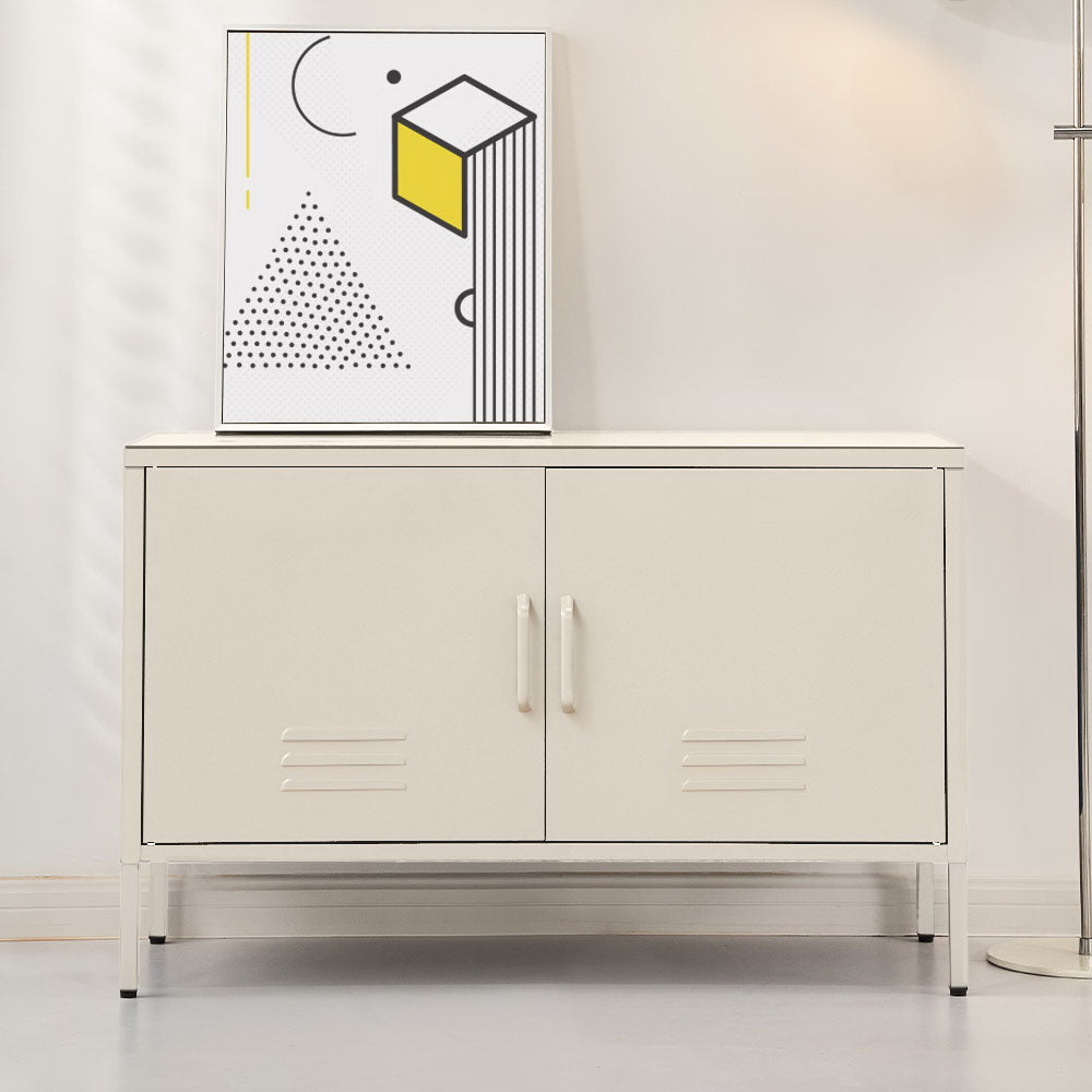 Metal Locker Storage Shelf Organizer Cabinet Buffet Sideboard Yellow/White