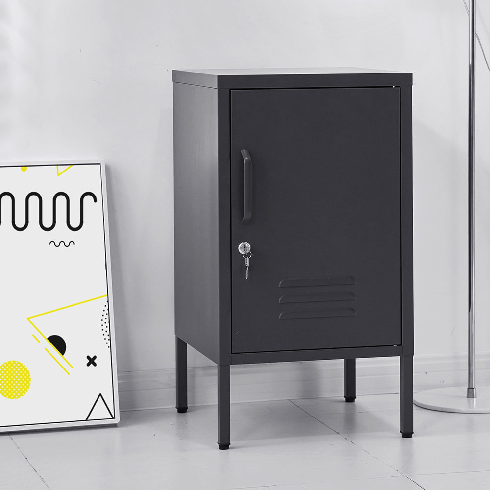 Bedside Table Metal Cabinet - Black