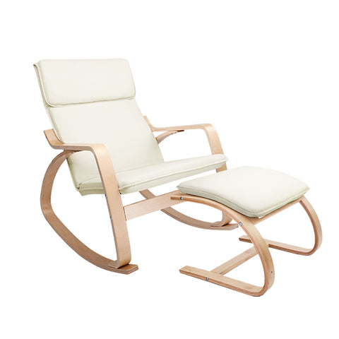 Rocking Armchair Bentwood Frame With Foot Stool Beige