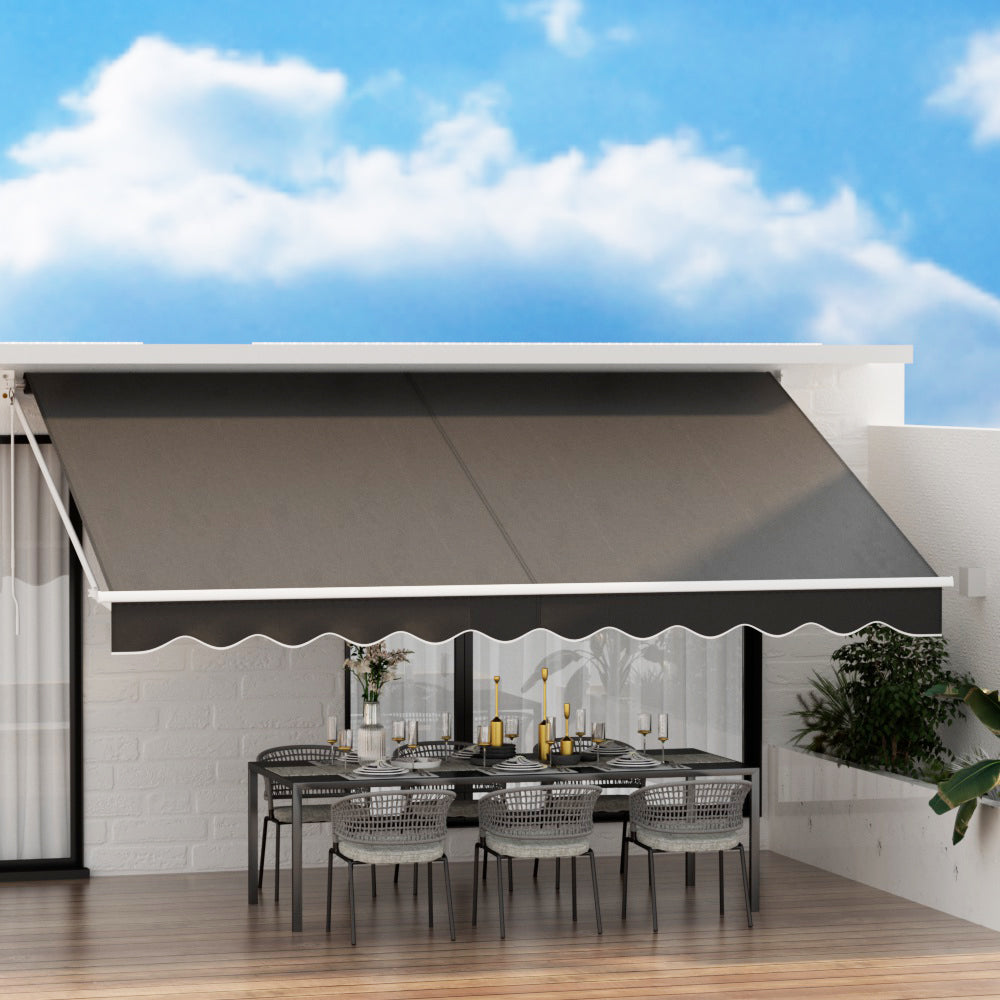 Retractable Folding Arm Awning Manual Sunshade 4.5Mx2.5M Grey