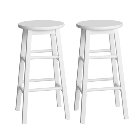 2x Bar Stools Round Chairs Wooden White