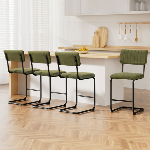 4X Bar Stools Velvet Chairs Green/Grey