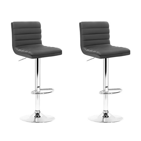 2x Bar Stools Padded Leather Gas Lift Grey