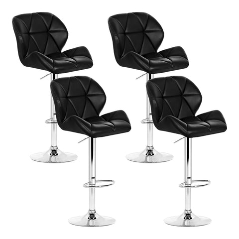 4x Bar Stools Gas Lift Padded Leather Black