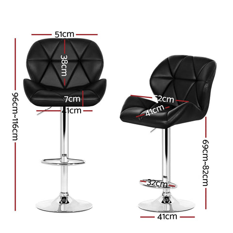 4x Bar Stools Gas Lift Padded Leather Black