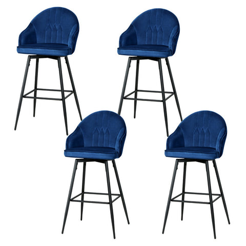 4X Bar Stools Velvet Swivel Metal Legs Blue