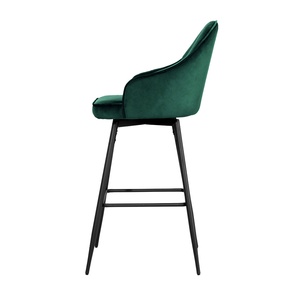 2x Bar Stools Velvet Swivel Metal Legs Green