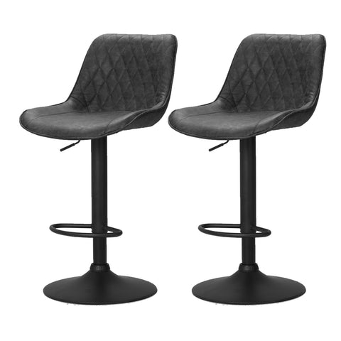 2x Bar Stools Gas Lift Vintage Leather Black