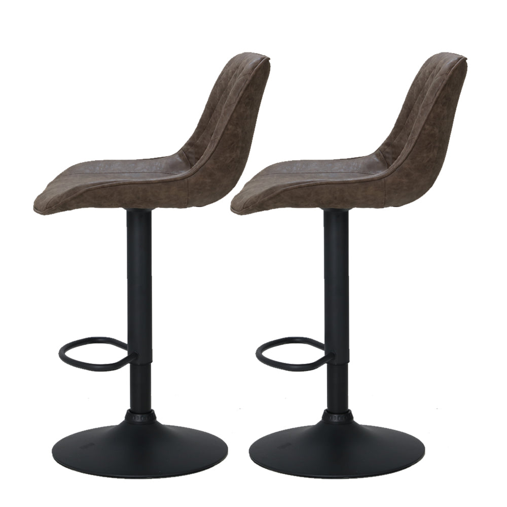 2x Bar Stools Gas Lift Vintage Leather Brown