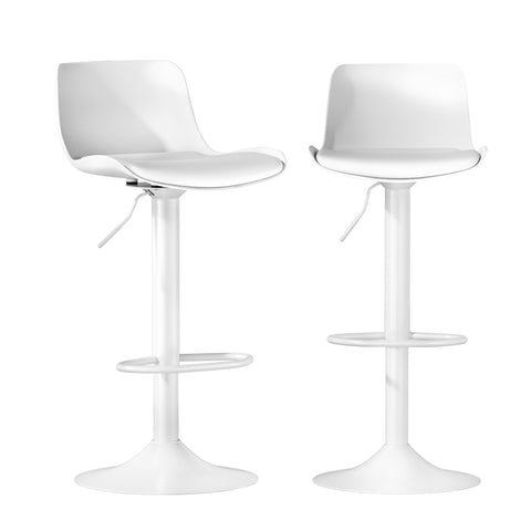 Set of 2 Swivel Bar Stools - White Leather Gas Lift