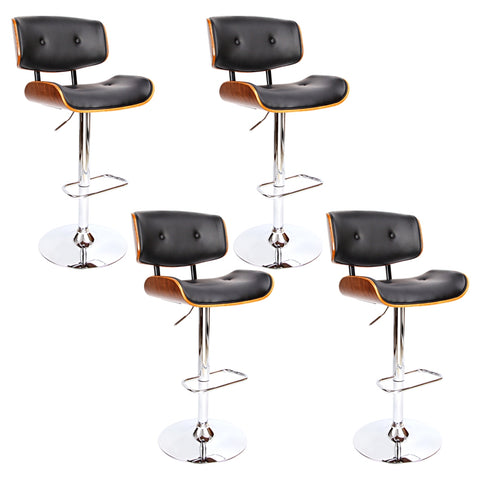 4x Bar Stools Gas Lift Leather Black