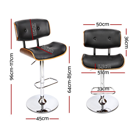 4x Bar Stools Gas Lift Leather Black