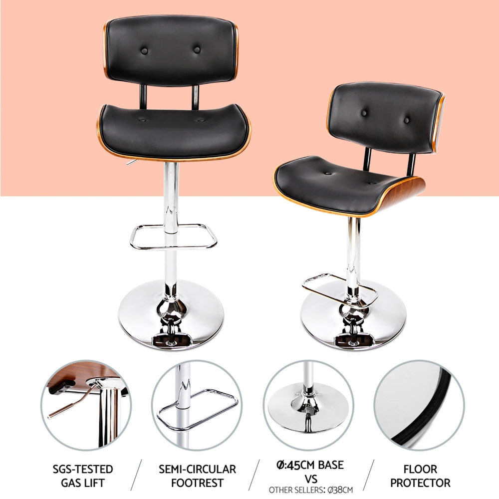 4x Bar Stools Gas Lift Leather Black