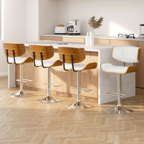 4X Bar Stools Gas Lift Leather White