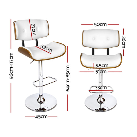 4X Bar Stools Gas Lift Leather White