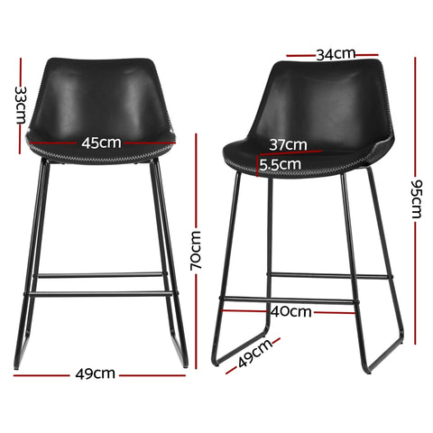 4X Bar Stools Leather Padded Metal Legs Black