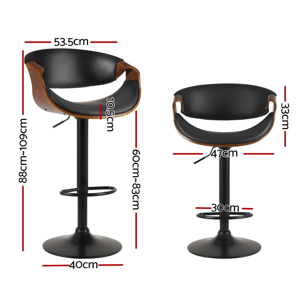 4x Bar Stools Gas Lift Leather w/Armrest