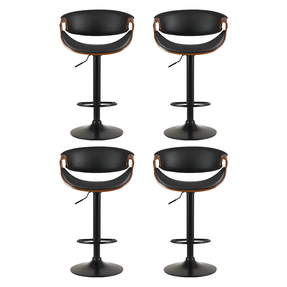 4x Bar Stools Gas Lift Leather w/Armrest