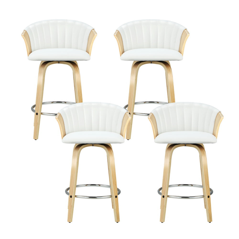 4x Bar Stools Swivel Leather Chairs Wooden