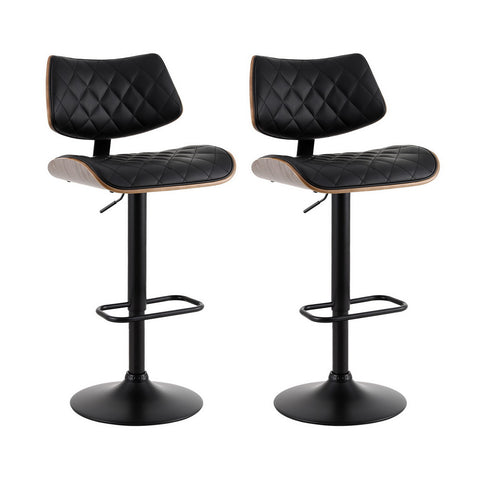 Black Leather Bar Stools - Set of 2