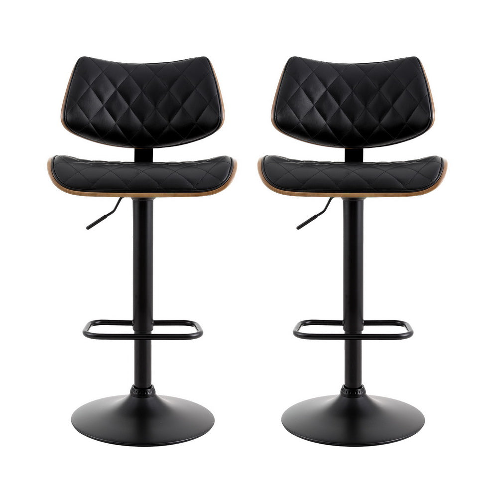 Bar Stools Set of 4 - Black Leather Gas Lift Design