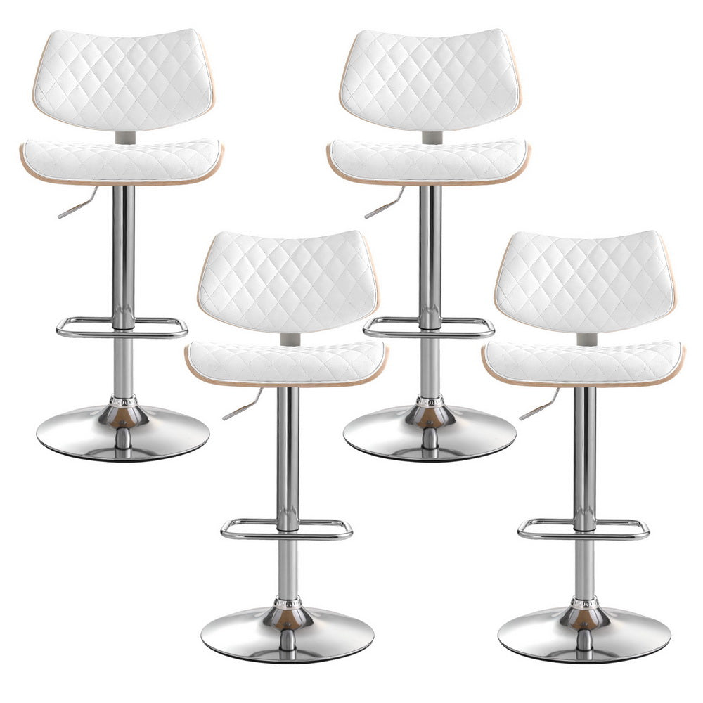 Bar Stools Set of 2 - White Leather Gas Lift Design