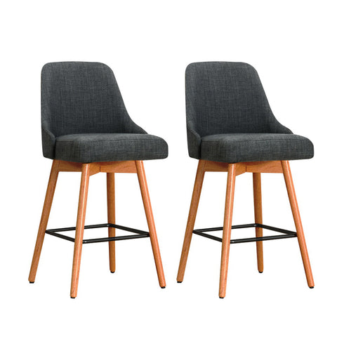 2x Bar Stools Swivel Seat Wooden Charcoal