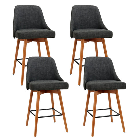 4x Bar Stools Swivel Seat Wooden Charcoal