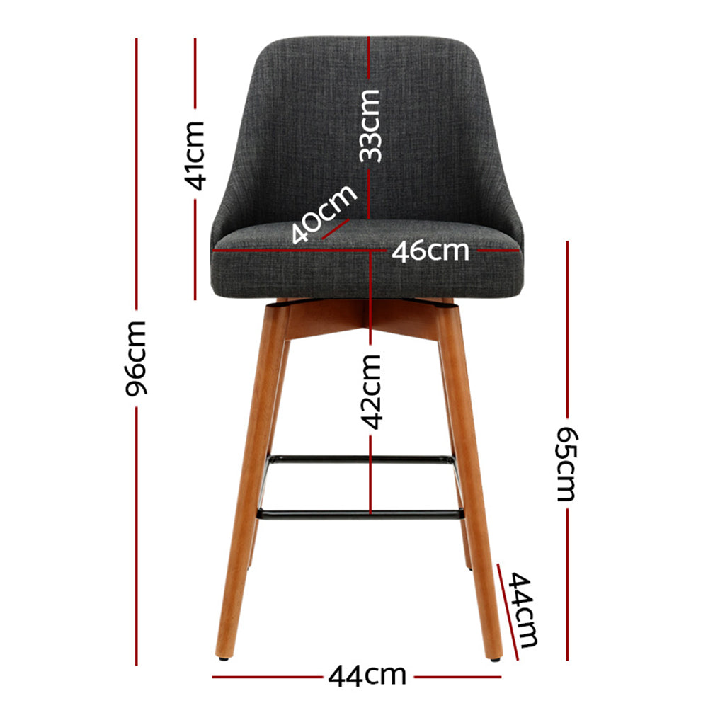 4x Bar Stools Swivel Seat Wooden Charcoal